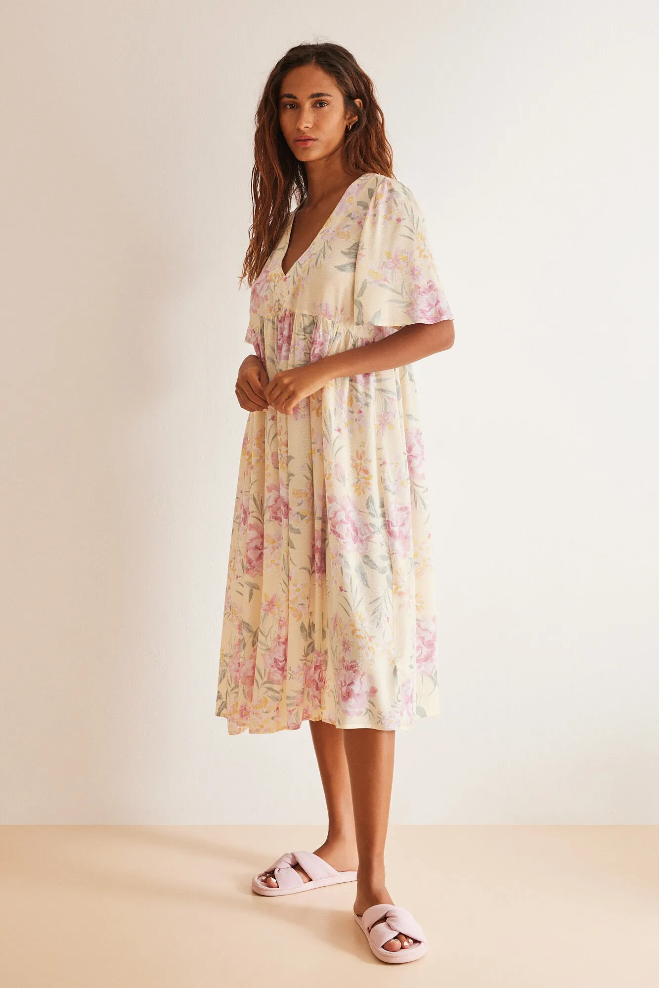 Vestido midi viscosa estampado floral