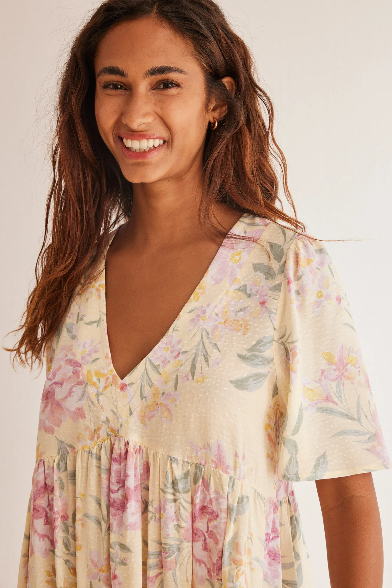 Vestido midi viscosa estampado floral