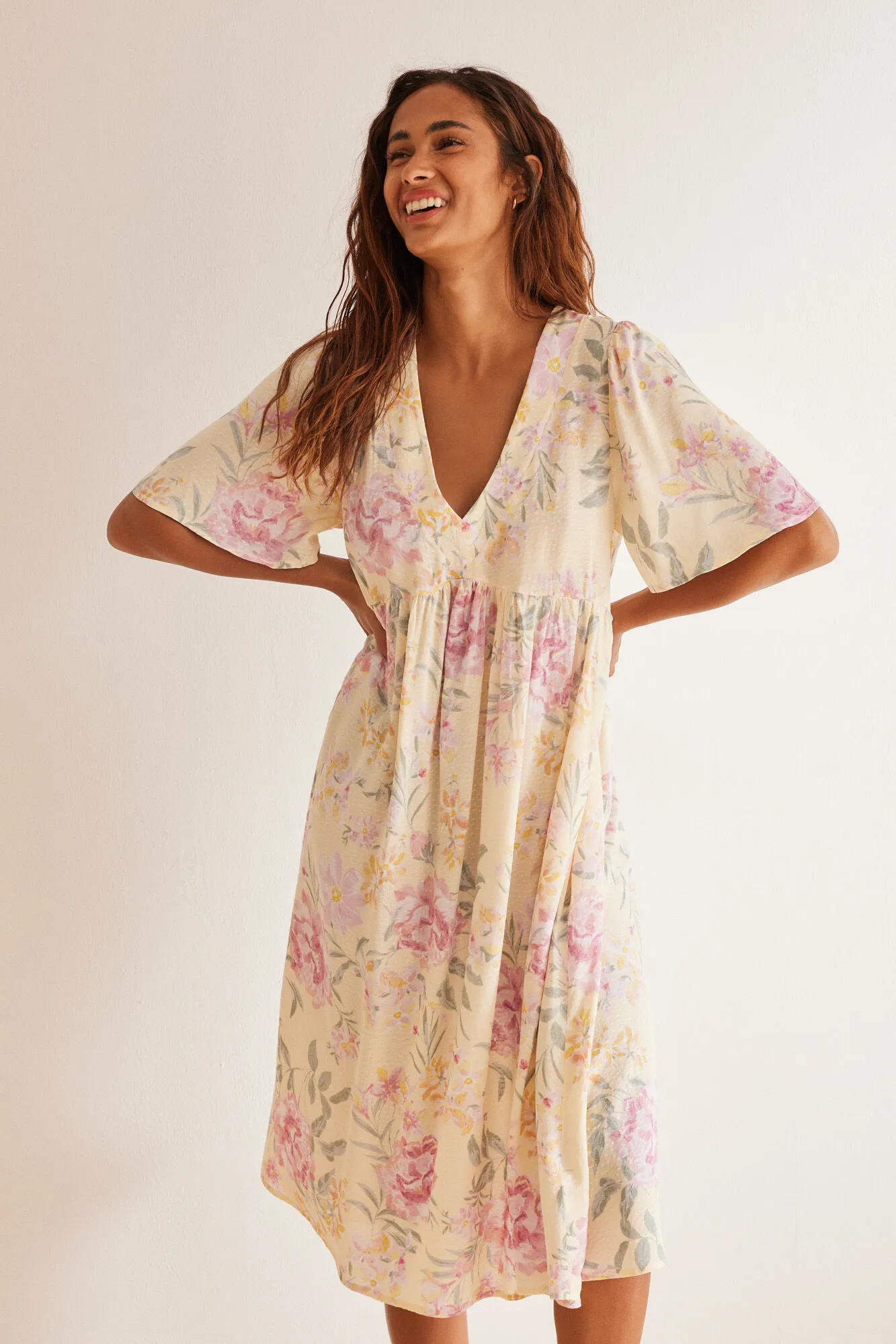 Vestido midi viscosa estampado floral