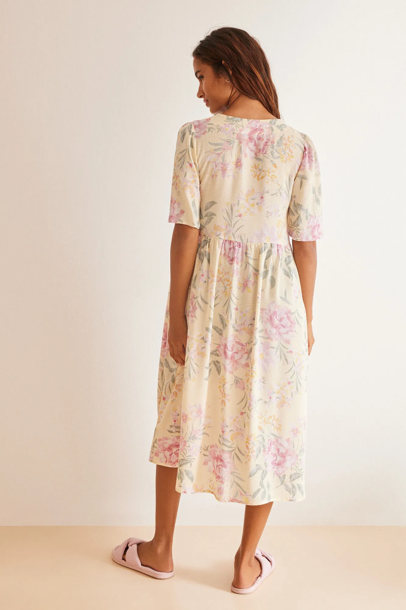 Vestido midi viscosa estampado floral