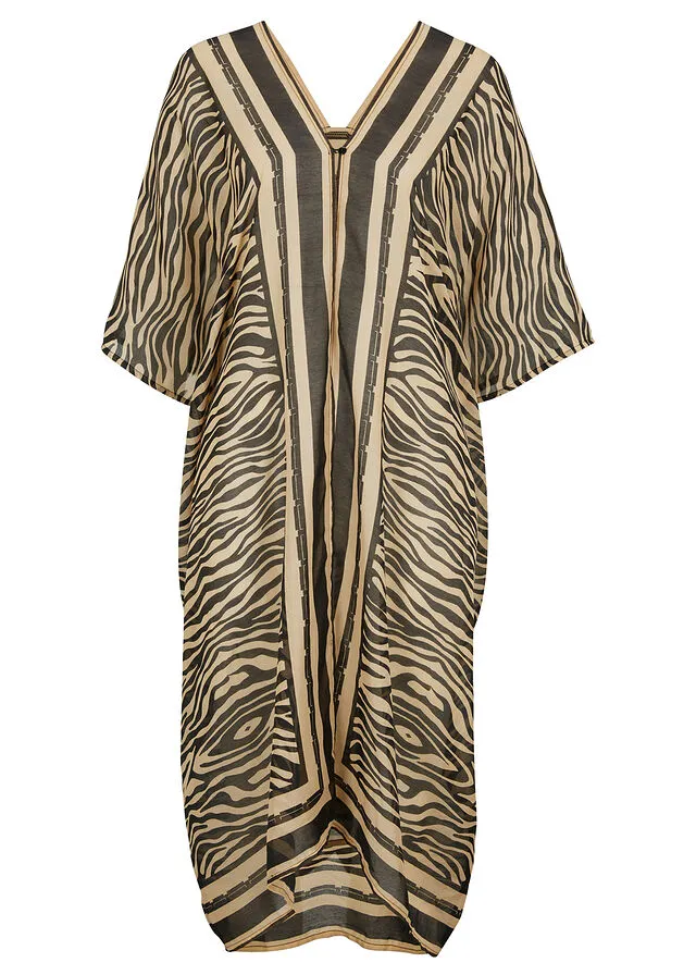 VESTIDO NEGROBEIGE CON ESTAMPADO DE CEBRA