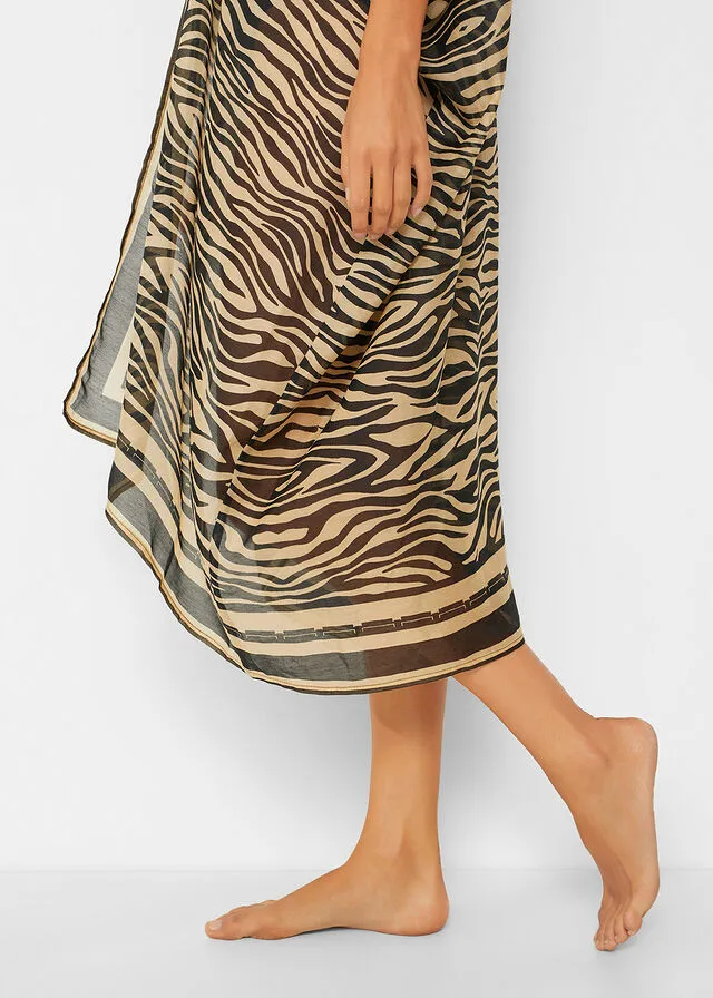 VESTIDO NEGROBEIGE CON ESTAMPADO DE CEBRA