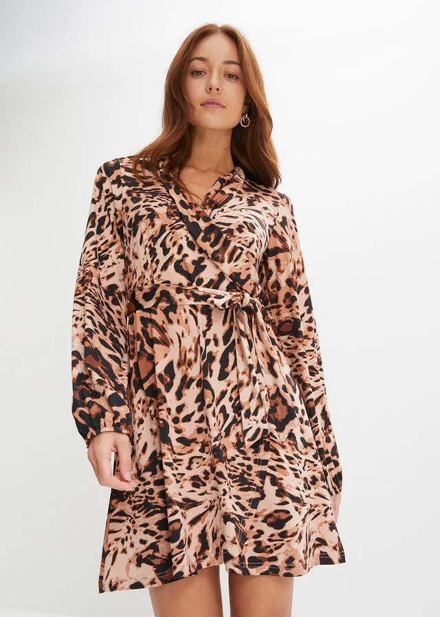 VESTIDO NEGROMARRóN CON ESTAMPADO DE LEOPARDO