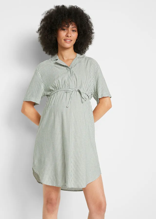 VESTIDO PREMAMá CON FUNCIóN PARA LACTANCIA, DE MATERIAL SOSTENIBLE BLANCO LANAVERDE OSCURO