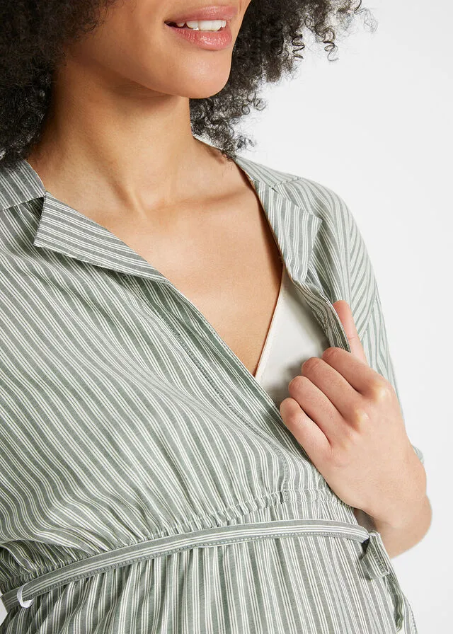 VESTIDO PREMAMá CON FUNCIóN PARA LACTANCIA, DE MATERIAL SOSTENIBLE BLANCO LANAVERDE OSCURO