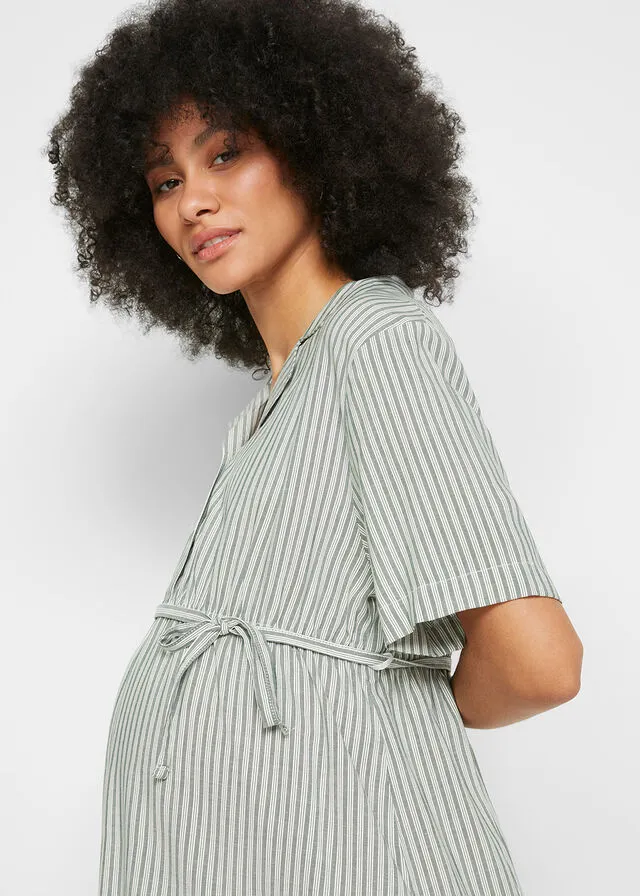 VESTIDO PREMAMá CON FUNCIóN PARA LACTANCIA, DE MATERIAL SOSTENIBLE BLANCO LANAVERDE OSCURO