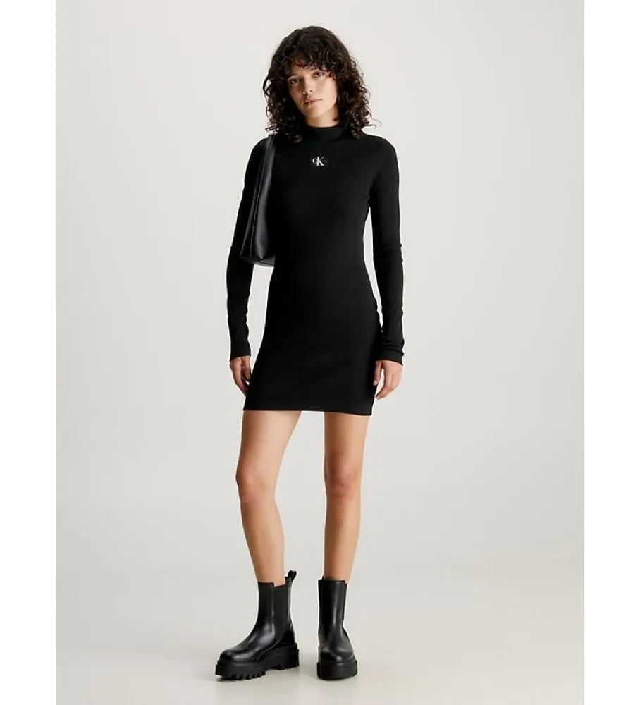 Vestido Slim De Mangas Largas De Canalé negro