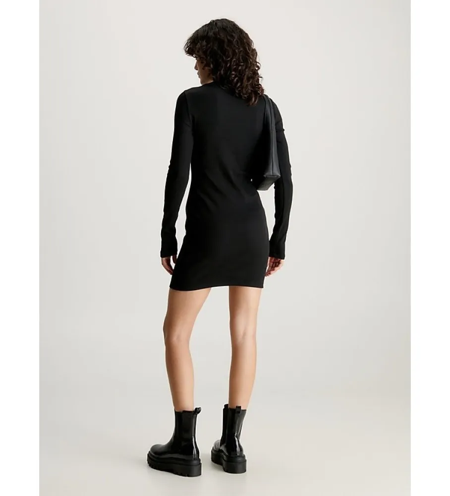 Vestido Slim De Mangas Largas De Canalé negro