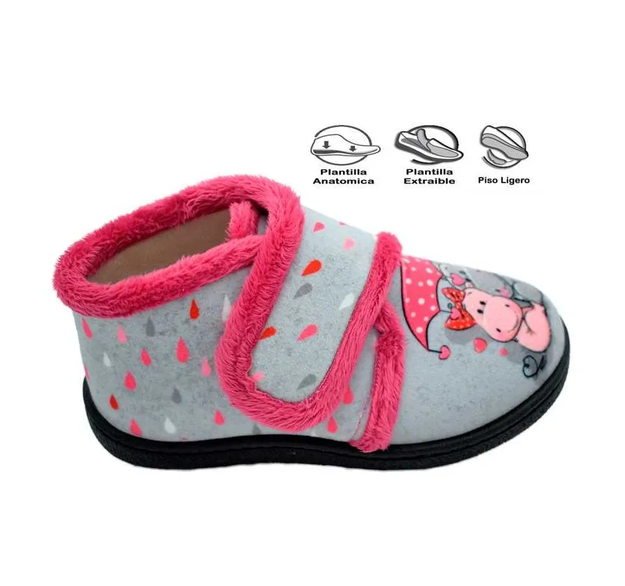 ZAPATILLA ROAL R12003 DE CASA PARA NIÑA CÓMODA PANTUFLA VELCRO ROSA HIPOS PLANTILLA EXTRAÍBLE DE PLUMAFLEX 26404