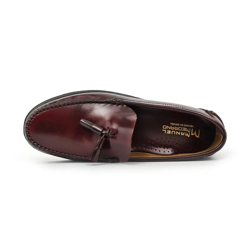Zapatos Castellanos Hombre Piel Florentic Borlas Suela Cuero 702 Burdeos, de Manuel Medrano
