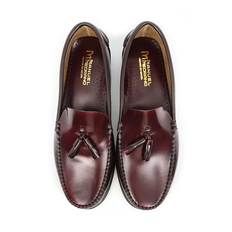 Zapatos Castellanos Hombre Piel Florentic Borlas Suela Cuero 702 Burdeos, de Manuel Medrano