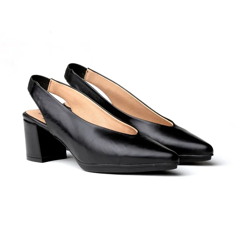 Zapatos De Salón Confort Mujer Piel Napa Tacón Medio Descubierto 1496 Negro, de Eva Mañas