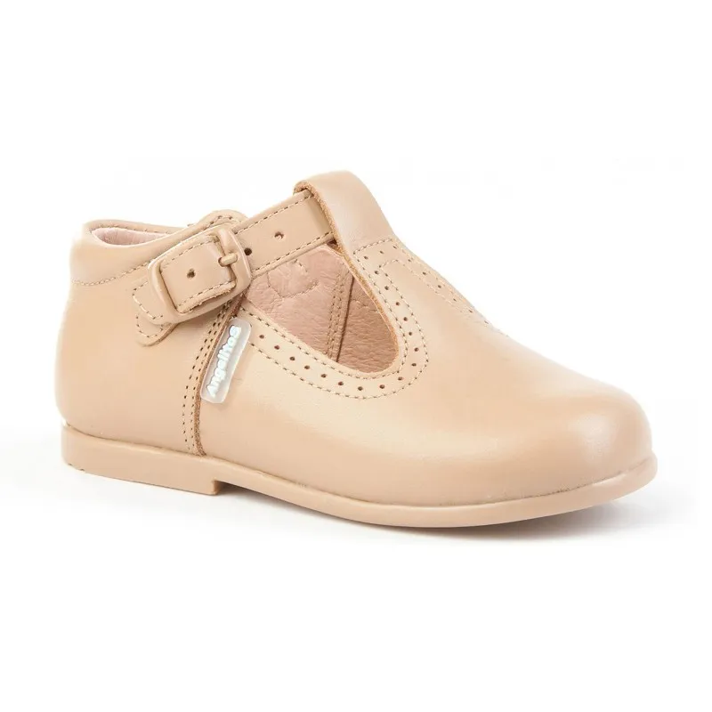 Zapatos Pepitos Colegiales Infantil Niño Niña Piel Hebilla 503 Camel, de Angelitos