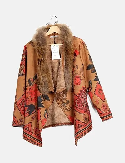 Zara Chaqueta ante estampado floral detalle pelo